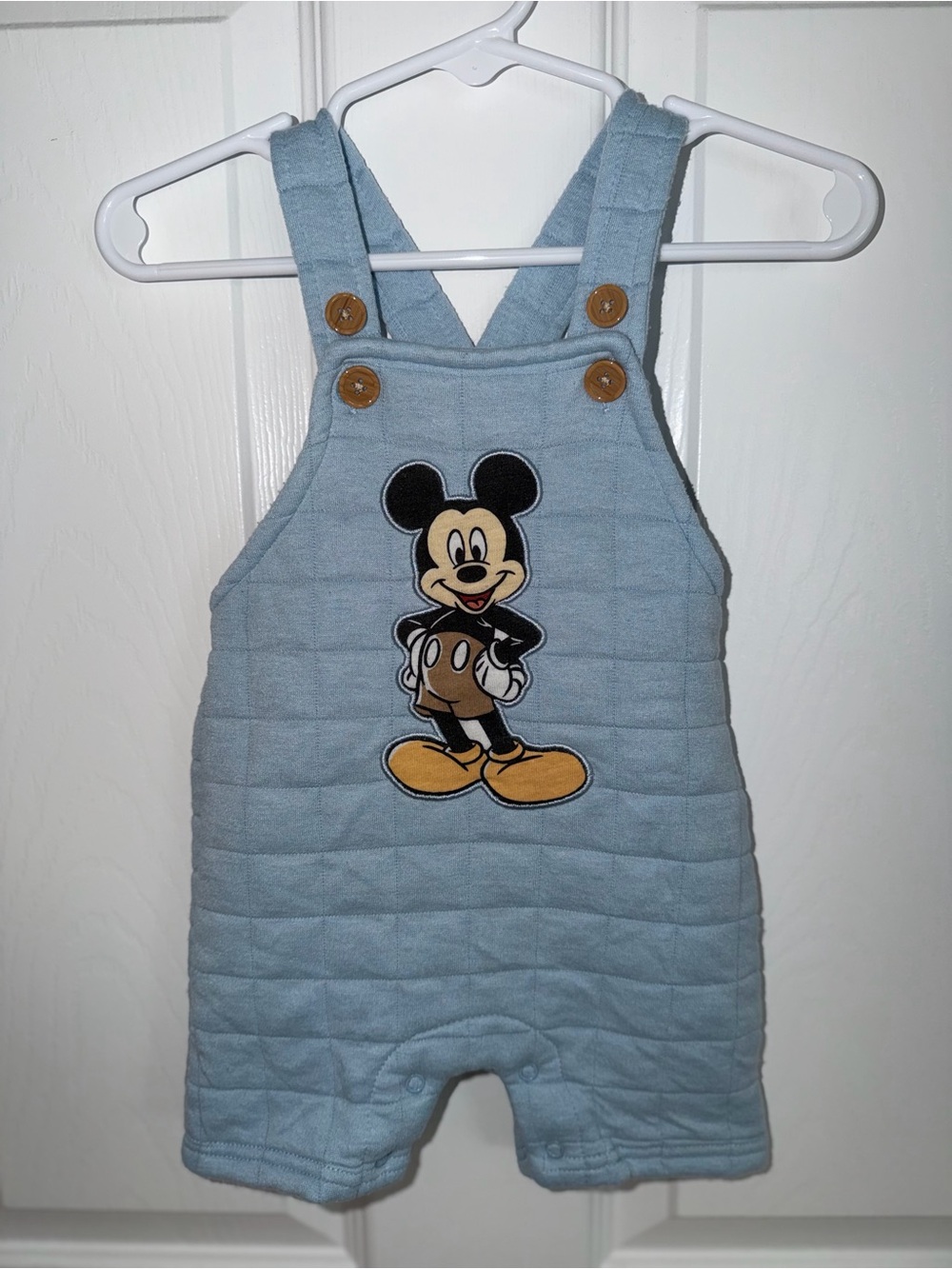 Disney Light Blue Quilted Mickey Applique Overalls
